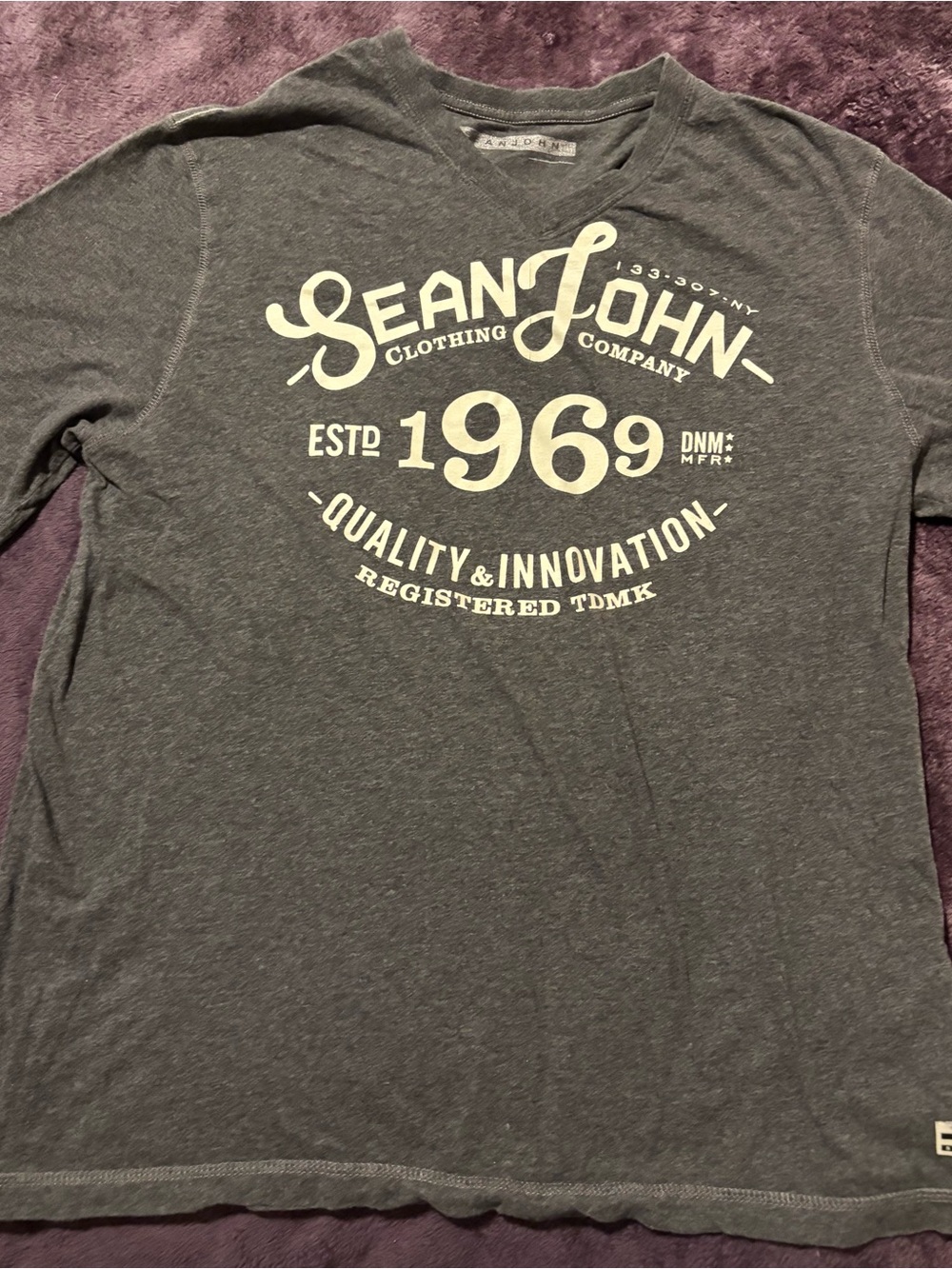 Vintage Sean John Y2K Graphic Tee Distressed Dark Grey Streetwear T-Shirt XL